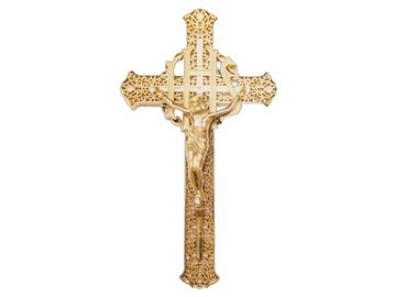 Złoty kolor krucyfiks o rozmiarze krzyżowym 29 x 16 cm, żarowy żałobny krucyfiks kieszonkowy