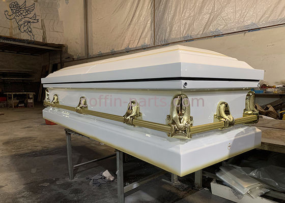 Half Couch Metal Coffin, White Pink Two-tone Shell,  Adult Funeral Coffin